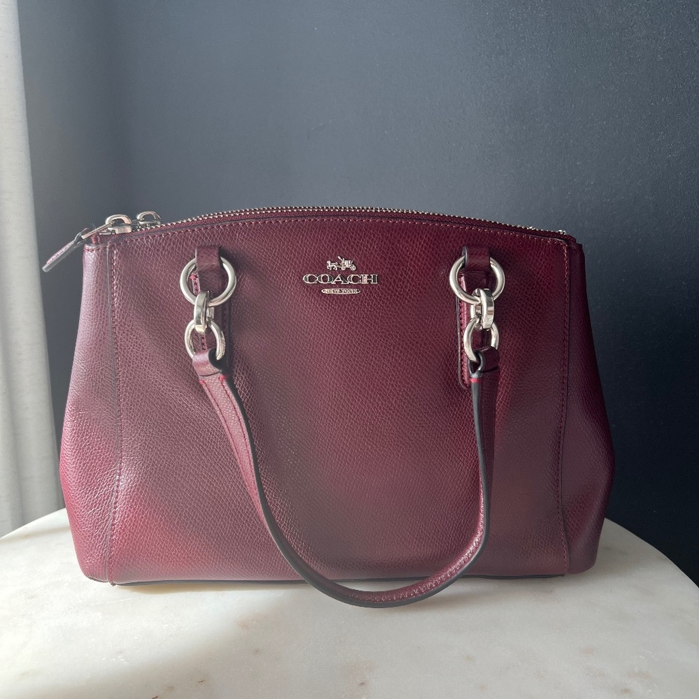 Coach Burgundy Leather Mini Satchel with Silver Hardware